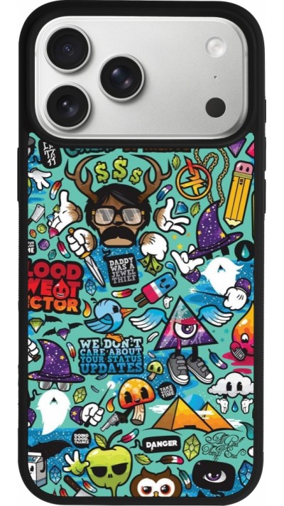 Coque iPhone 17 Pro Max - Silicone rigide noir Mixed Cartoons Turquoise