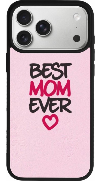 Coque iPhone 17 Pro Max - Silicone rigide noir Mom 2023 best Mom ever pink