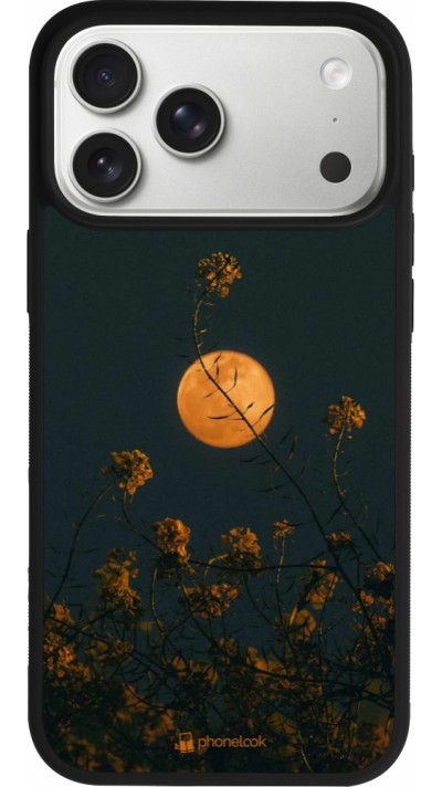 Coque iPhone 17 Pro Max - Silicone rigide noir Moon Flowers