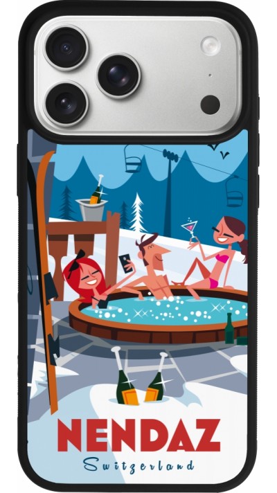 Coque iPhone 17 Pro Max - Silicone rigide noir Nendaz Mountain Jacuzzi