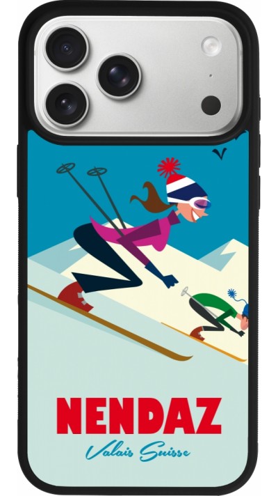 Coque iPhone 17 Pro Max - Silicone rigide noir Nendaz Ski Downhill