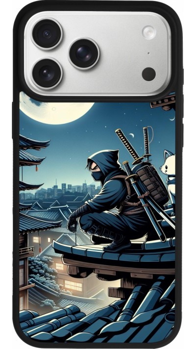 Coque iPhone 17 Pro Max - Silicone rigide noir Ninja sous la lune