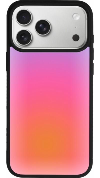 Coque iPhone 17 Pro Max - Silicone rigide noir Orange Pink Blue Gradient