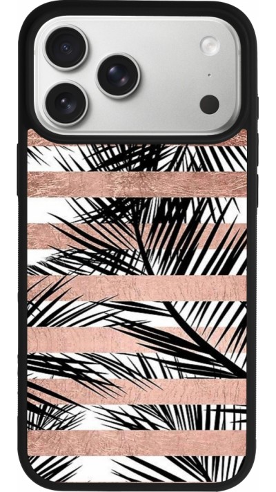 Coque iPhone 17 Pro Max - Silicone rigide noir Palm trees gold stripes