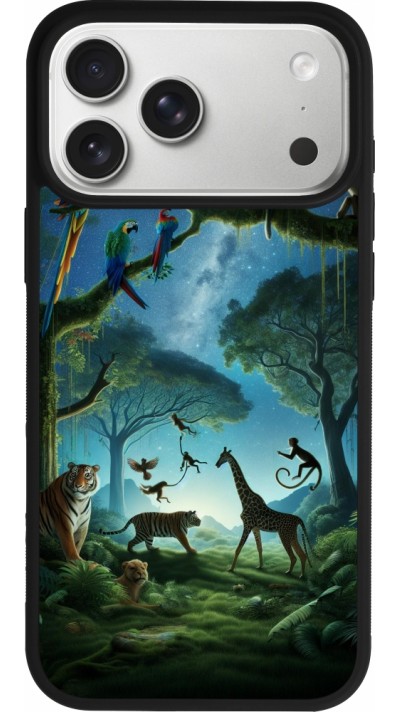 Coque iPhone 17 Pro Max - Silicone rigide noir Paradis des animaux exotiques