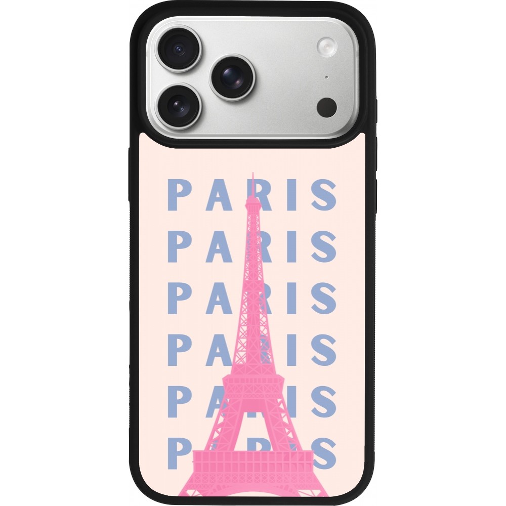 Coque iPhone 17 Pro Max - Silicone rigide noir Paris Pink Print