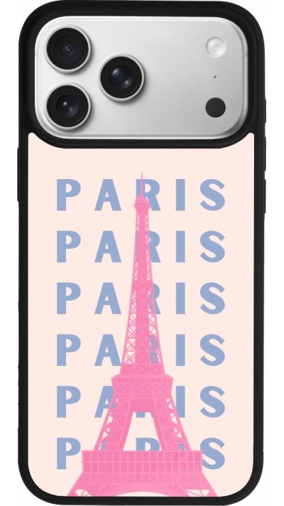 Coque iPhone 17 Pro Max - Silicone rigide noir Paris Pink Print