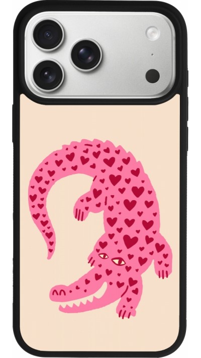 Coque iPhone 17 Pro Max - Silicone rigide noir Pink crocodile 2026