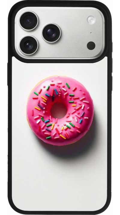 Coque iPhone 17 Pro Max - Silicone rigide noir Weißer Hintergrund, pinker Donut