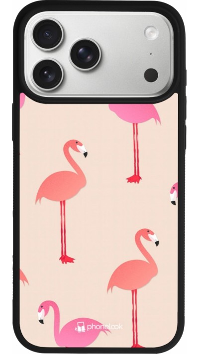 Coque iPhone 17 Pro Max - Silicone rigide noir Pink Flamingos Pattern