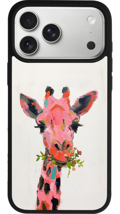 Coque iPhone 17 Pro Max - Silicone rigide noir Pink Girafe Paint