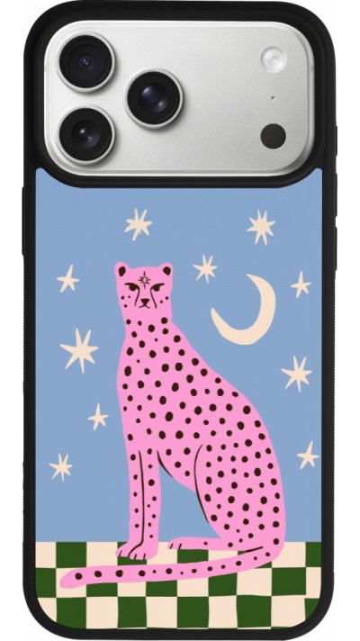 Coque iPhone 17 Pro Max - Silicone rigide noir Pink leopard with stars 2026