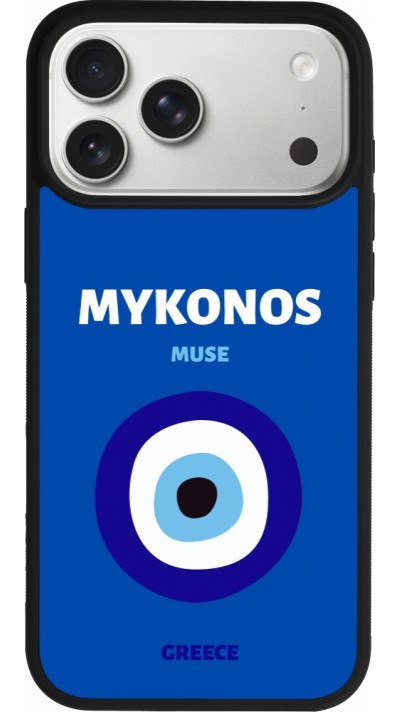 Coque iPhone 17 Pro Max - Silicone rigide noir Pop Summer Destination Mykonos