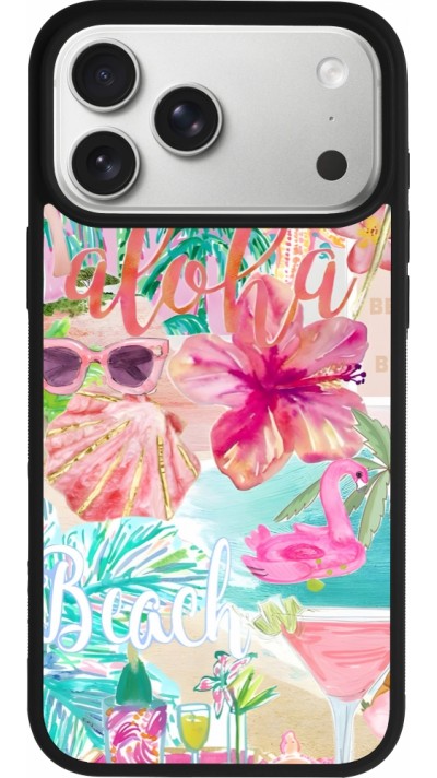 Coque iPhone 17 Pro Max - Silicone rigide noir Preppy Collage Aloha