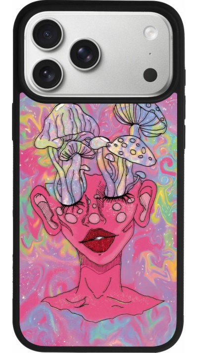Coque iPhone 17 Pro Max - Silicone rigide noir Psychedelic pink mushroom