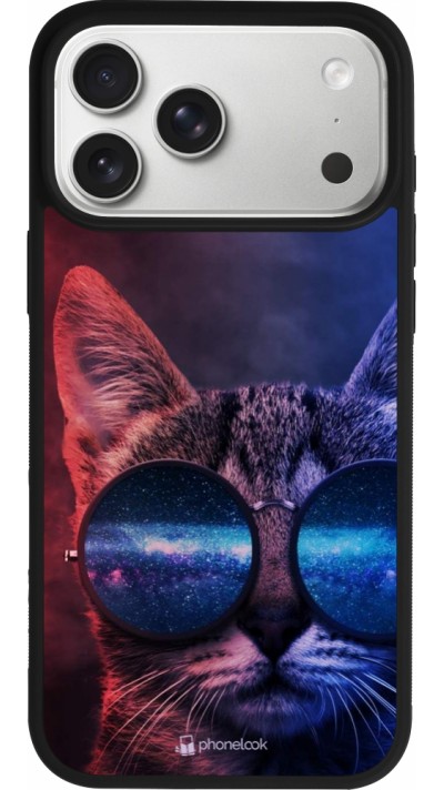 Coque iPhone 17 Pro Max - Silicone rigide noir Red Blue Cat Glasses