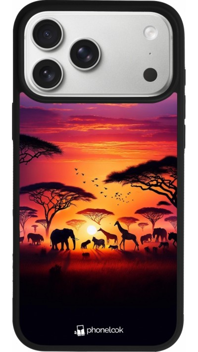 Coque iPhone 17 Pro Max - Silicone rigide noir Safari sunset wildlife