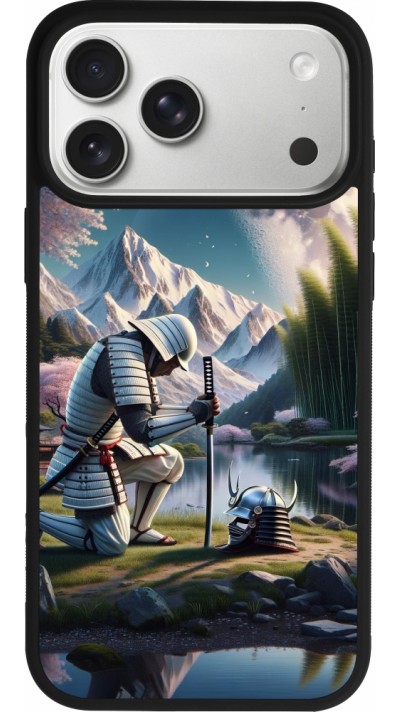Coque iPhone 17 Pro Max - Silicone rigide noir Samurai Katana Lune
