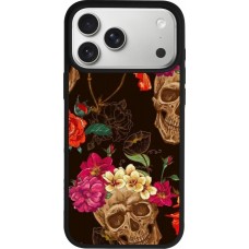iPhone 17 Pro Max Case Hülle - Silikon schwarz Skulls and flowers