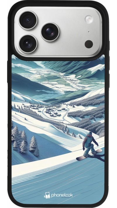 Coque iPhone 17 Pro Max - Silicone rigide noir Snowboarder Montagne