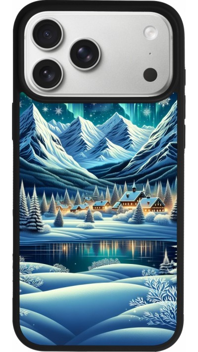 Coque iPhone 17 Pro Max - Silicone rigide noir Snowy Mountain Village Lake night