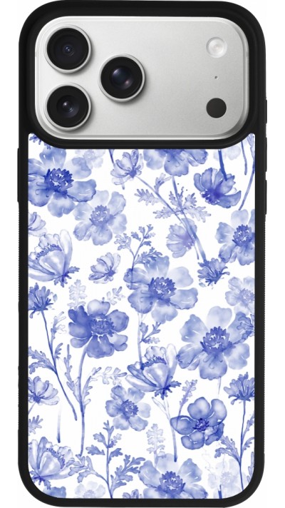 Coque iPhone 17 Pro Max - Silicone rigide noir Spring 23 watercolor blue flowers