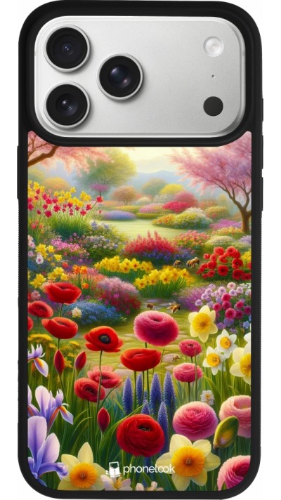 Coque iPhone 17 Pro Max - Silicone rigide noir Spring 25 Bouquet printemps