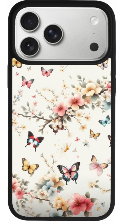 Coque iPhone 17 Pro Max - Silicone rigide noir Spring 25 Papillons Légers