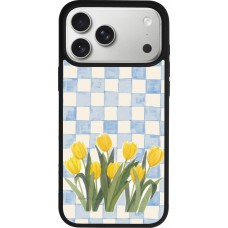 Coque iPhone 17 Pro Max - Silicone rigide noir Blue vichy tulips Spring 2026