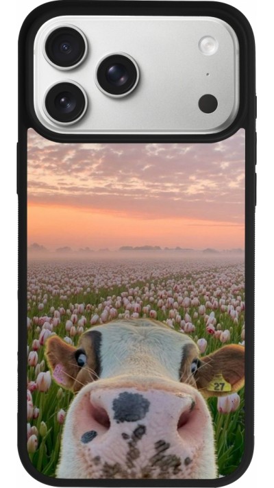 Coque iPhone 17 Pro Max - Silicone rigide noir Cow with tulips Spring 2026