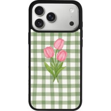 Coque iPhone 17 Pro Max - Silicone rigide noir Green vichy tulips Spring 2026