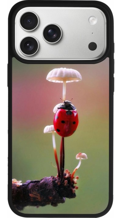 Coque iPhone 17 Pro Max - Silicone rigide noir Ladybird on a mushroom Spring 2026
