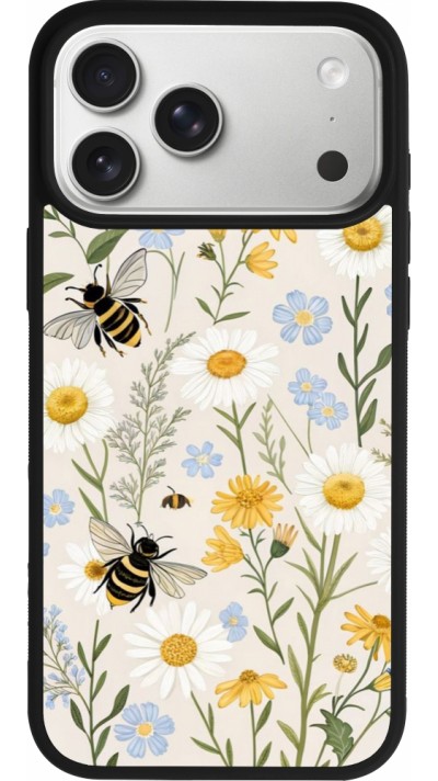 Coque iPhone 17 Pro Max - Silicone rigide noir Pattern bees Spring 2026