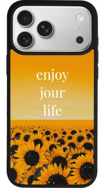 Coque iPhone 17 Pro Max - Silicone rigide noir Summer 2025 Enjoy your life