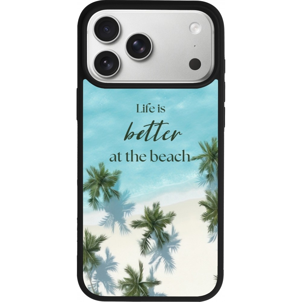 Coque iPhone 17 Pro Max - Silicone rigide noir Summer 2025 Life is better at the beach