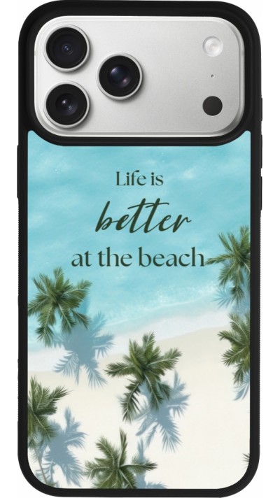 Coque iPhone 17 Pro Max - Silicone rigide noir Summer 2025 Life is better at the beach