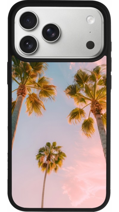 Coque iPhone 17 Pro Max - Silicone rigide noir Summer 2025 Palmiers