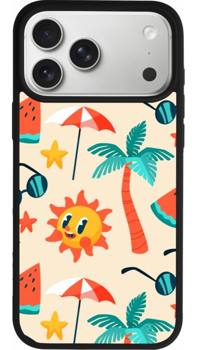 Coque iPhone 17 Pro Max - Silicone rigide noir Summer 2025 Pattern soleil