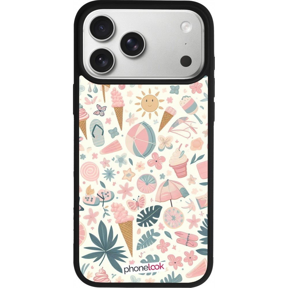 Coque iPhone 17 Pro Max - Silicone rigide noir Summer Pink Pattern
