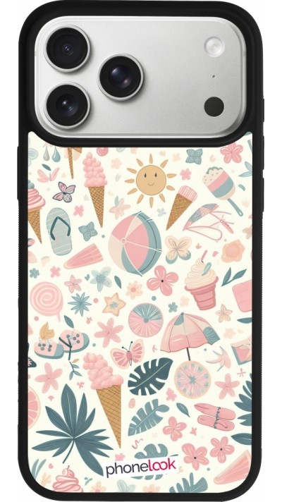Coque iPhone 17 Pro Max - Silicone rigide noir Summer Pink Pattern