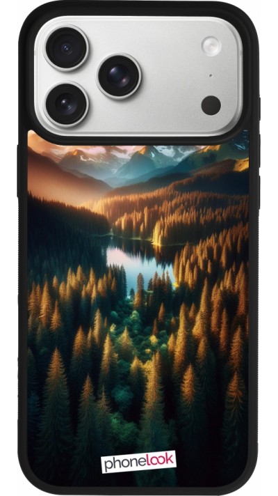 Coque iPhone 17 Pro Max - Silicone rigide noir Sunset Forest Lake