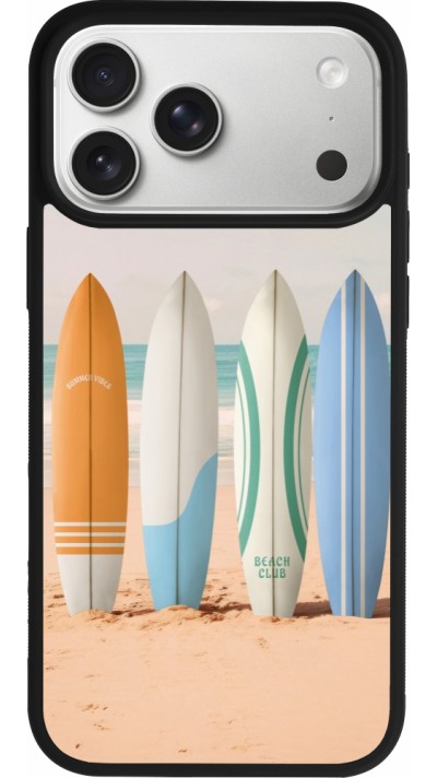 Coque iPhone 17 Pro Max - Silicone rigide noir Summer surfboard 2025