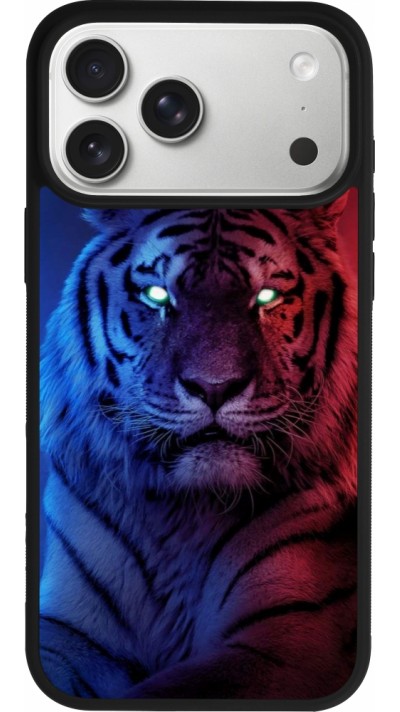 Coque iPhone 17 Pro Max - Silicone rigide noir Tiger Blue Red