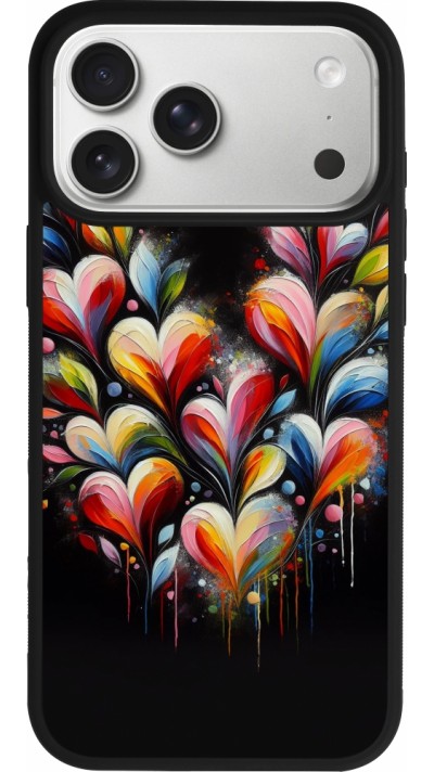 Coque iPhone 17 Pro Max - Silicone rigide noir Valentine 2024 Coeur Noir Abstrait