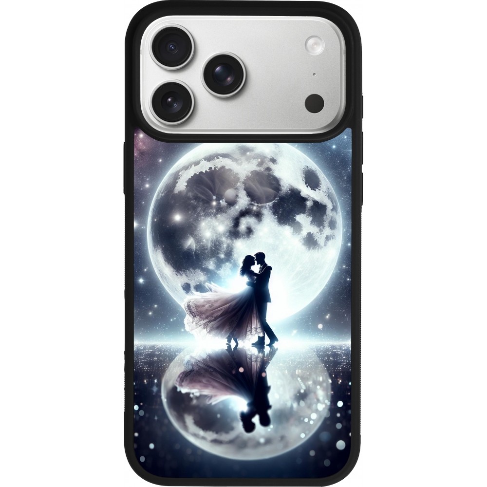 Coque iPhone 17 Pro Max - Silicone rigide noir Valentine 2024 Love under the moon