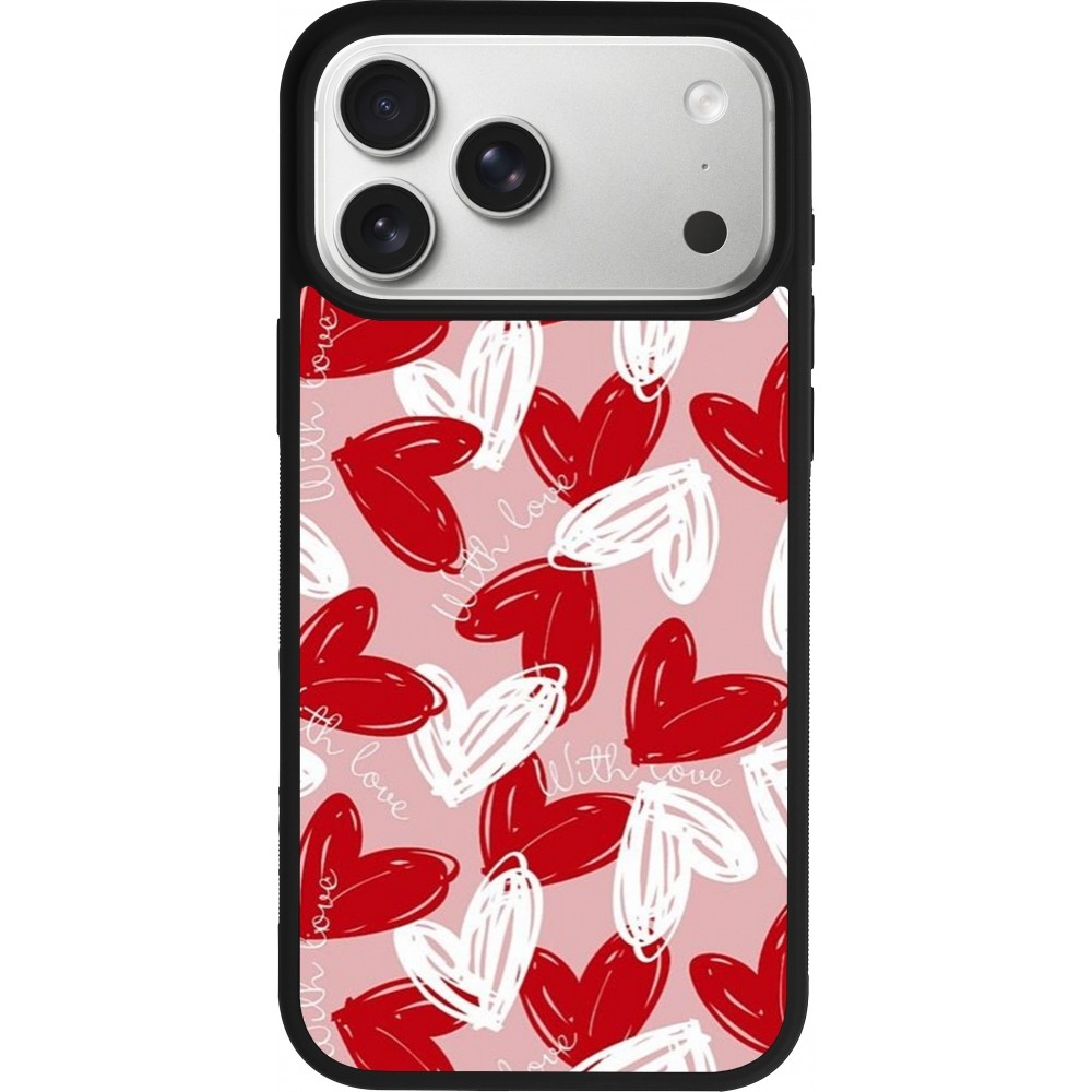 Coque iPhone 17 Pro Max - Silicone rigide noir Valentine 2024 with love heart