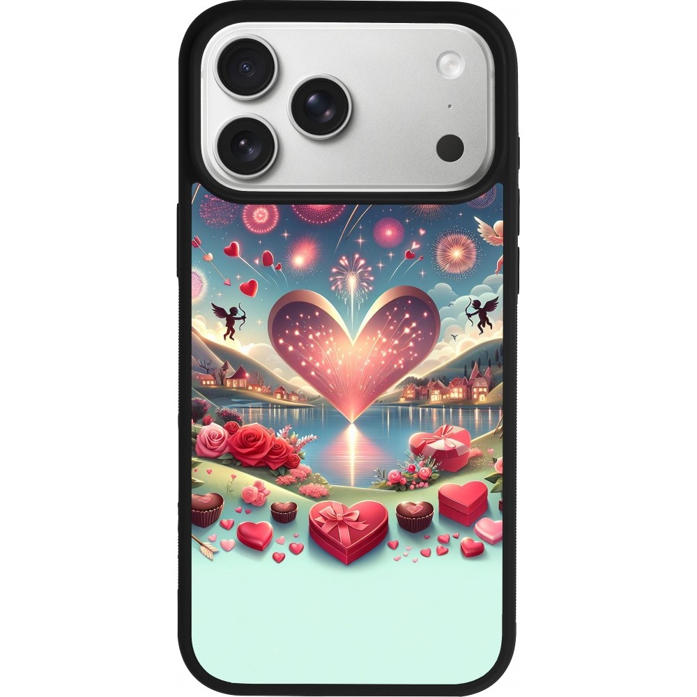 Coque iPhone 17 Pro Max - Silicone rigide noir Valentine 2025 Chic