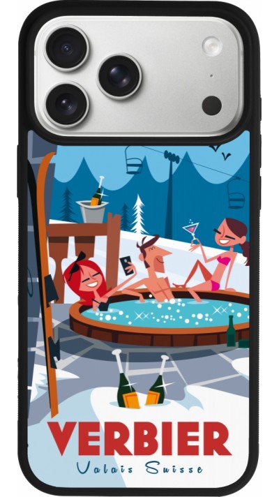 Coque iPhone 17 Pro Max - Silicone rigide noir Verbier Mountain Jacuzzi