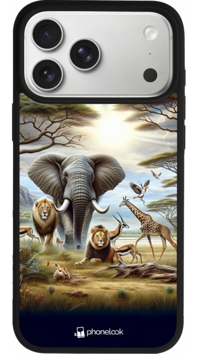 Coque iPhone 17 Pro Max - Silicone rigide noir Vie sauvage africaine