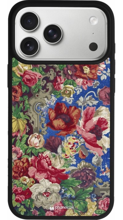 Coque iPhone 17 Pro Max - Silicone rigide noir Vintage Art Flowers